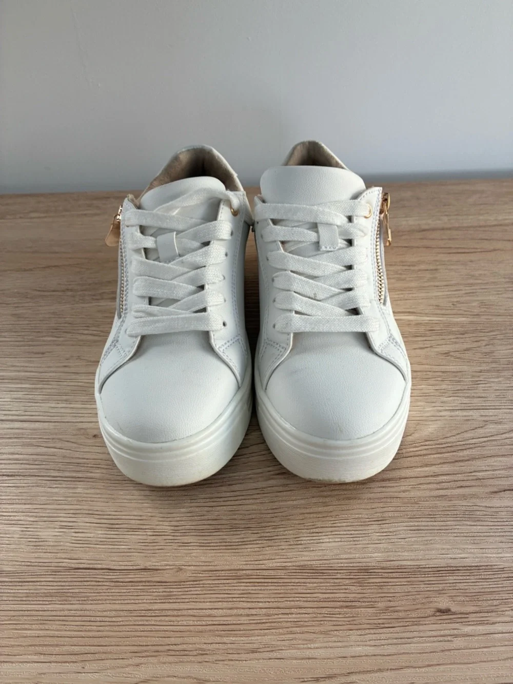 Women’s White Sneakers with Rose Gold Trim - Picture 3 of 5
